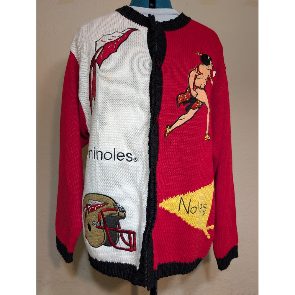 VTG Birch‎ Bros XL Florida State Seminoles Large Patches Sweater Cardigan READ
